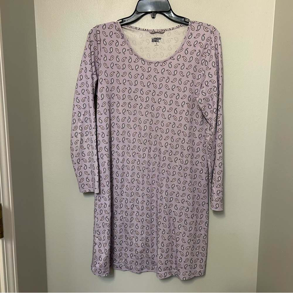 Lands End Womens Small S 6-8 Purple Pink Paisley Print Shift Dress EUC